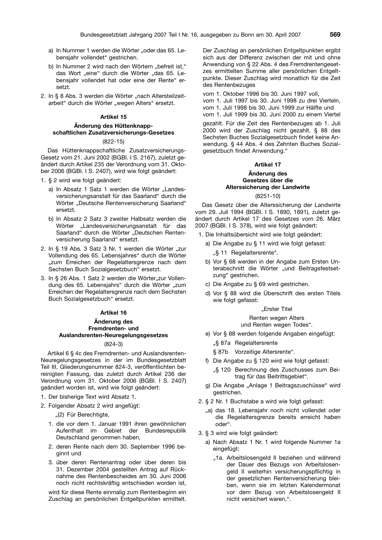 BGBl. 2007, Seite 569 — Originalseite als Abbildung