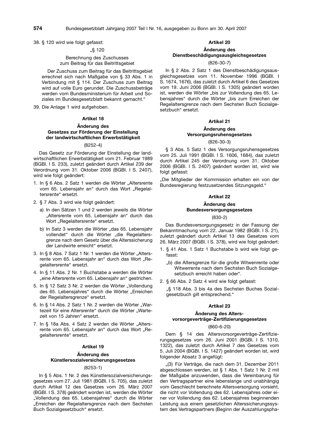 BGBl. 2007, Seite 574 — Originalseite als Abbildung