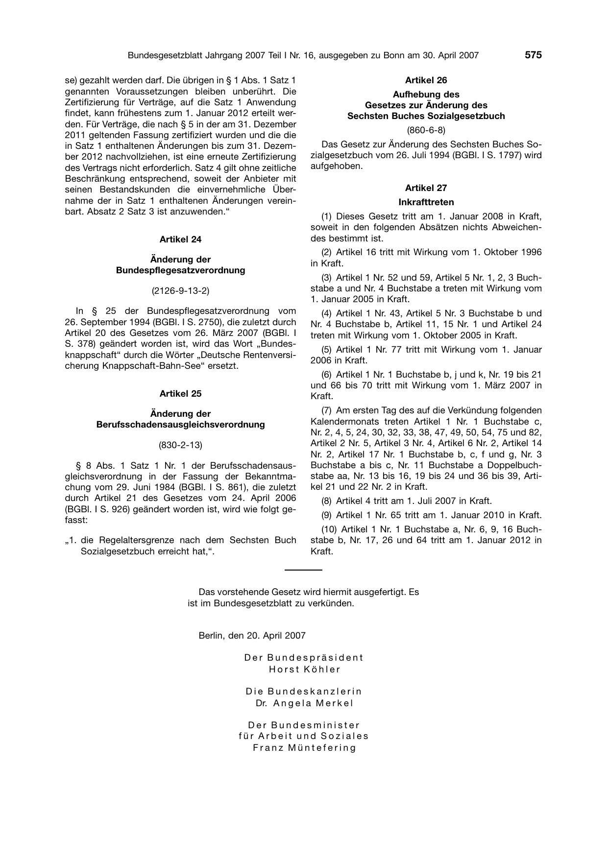BGBl. 2007, Seite 575 — Originalseite als Abbildung