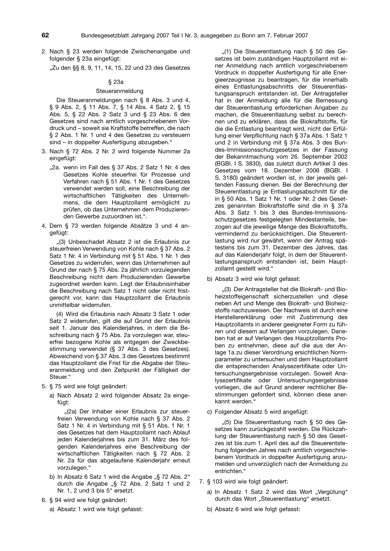 BGBl. 2007, Seite 62 — Originalseite als Abbildung