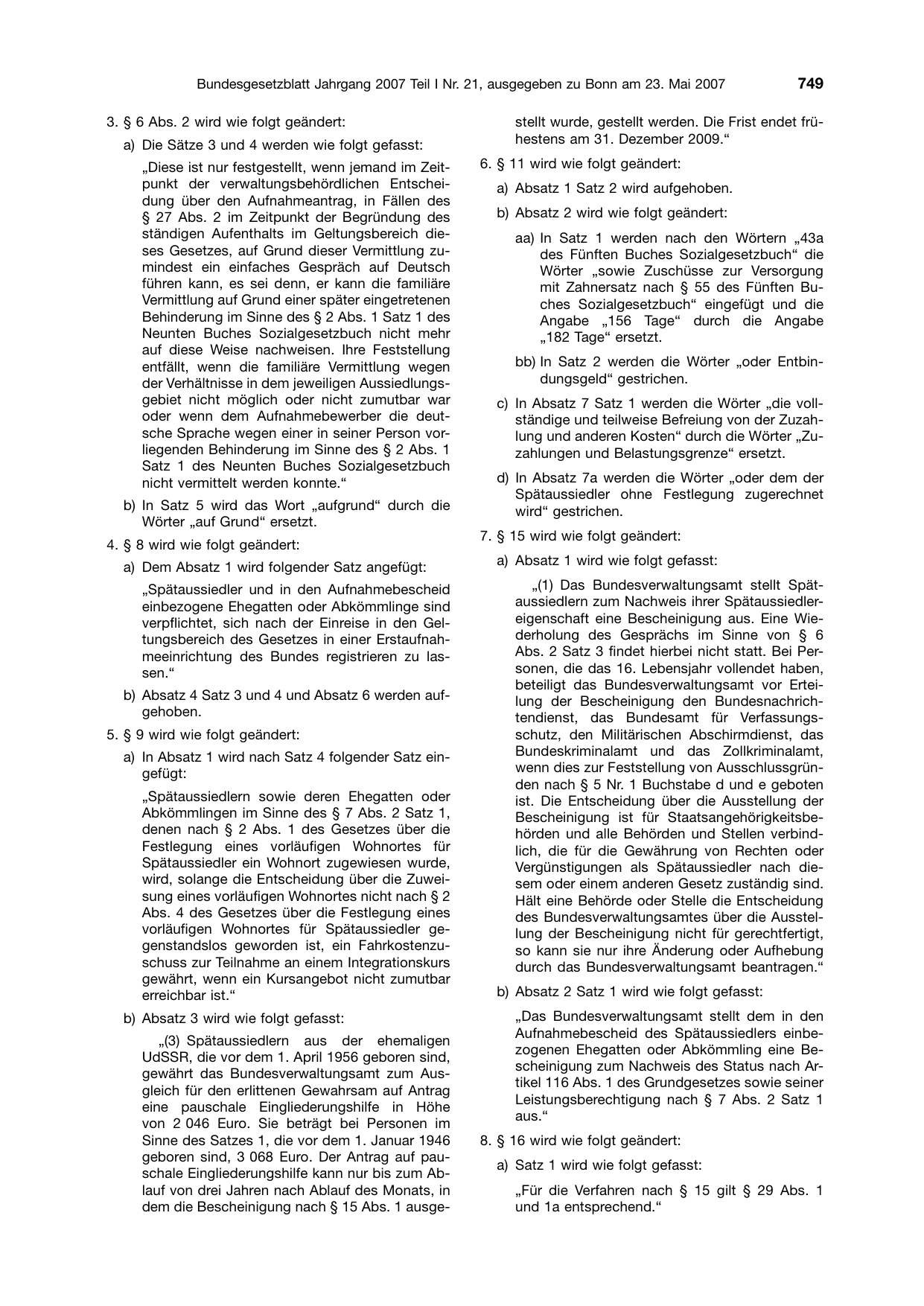 BGBl. 2007, Seite 749 — Originalseite als Abbildung