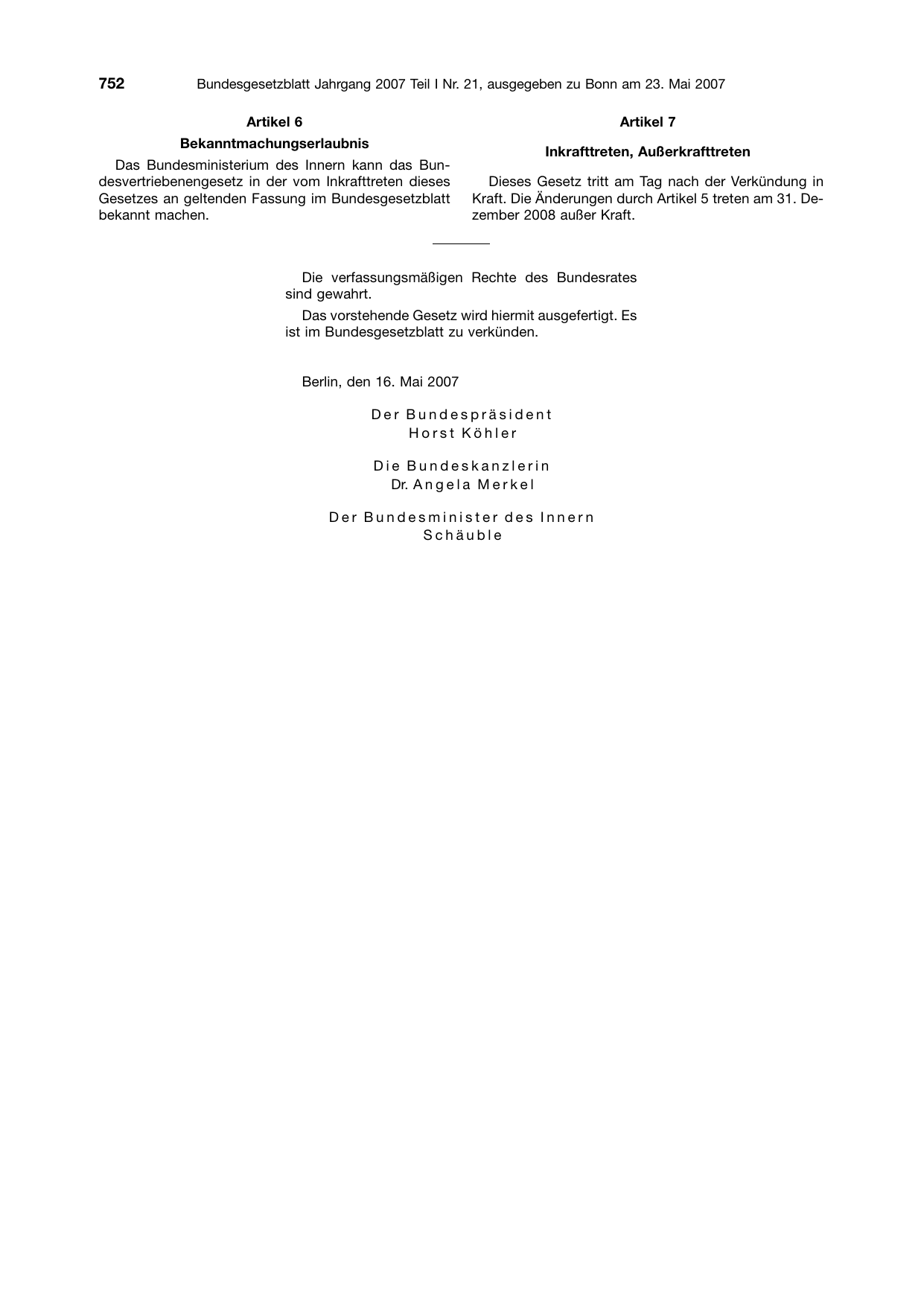 BGBl. 2007, Seite 752 — Originalseite als Abbildung