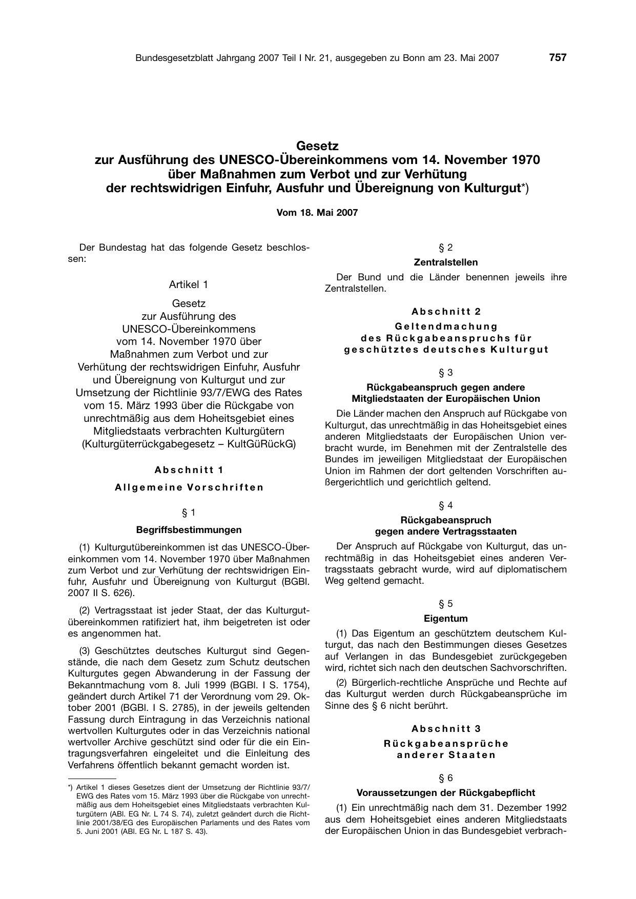 BGBl. 2007, Seite 757 — Originalseite als Abbildung