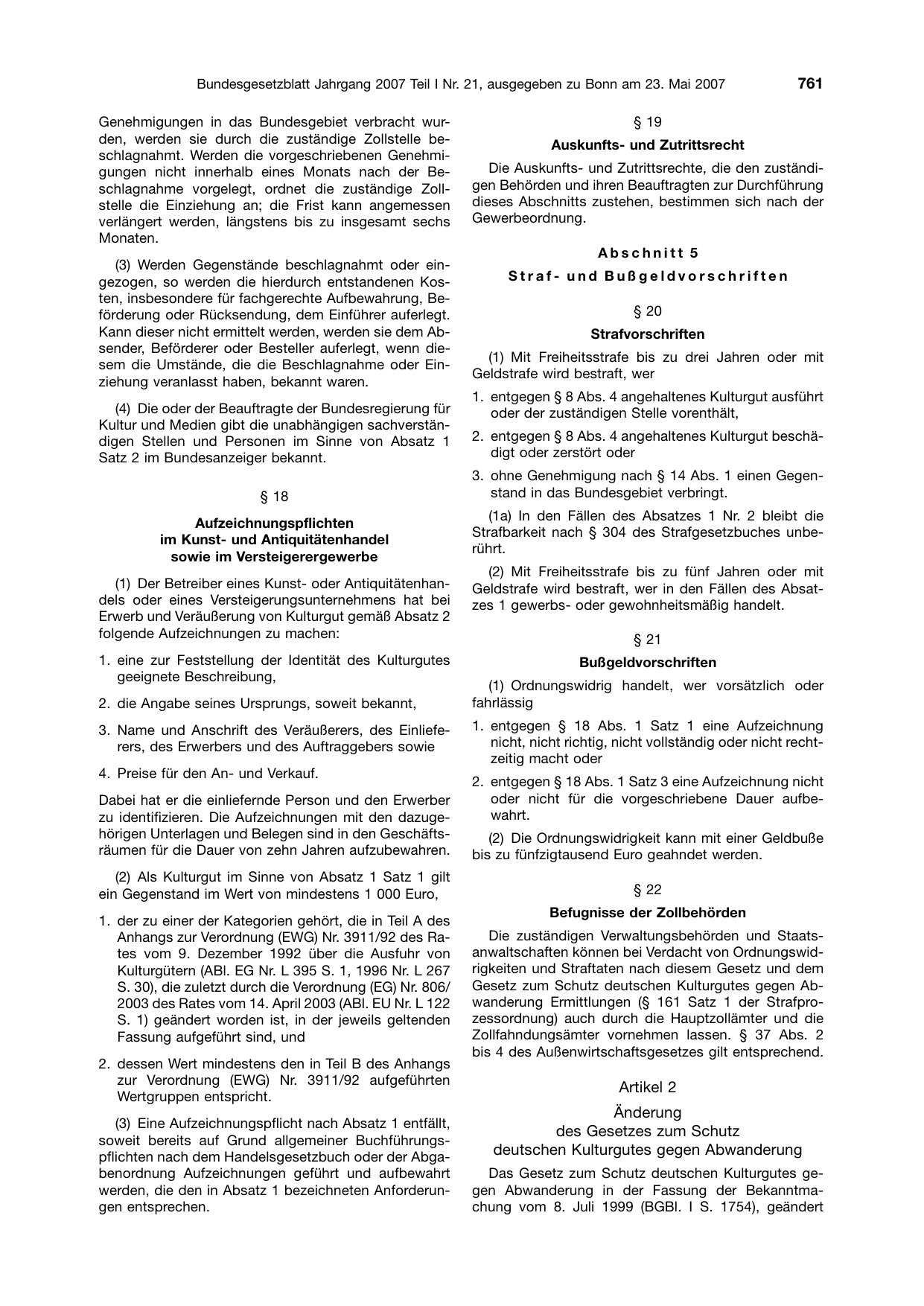 BGBl. 2007, Seite 761 — Originalseite als Abbildung