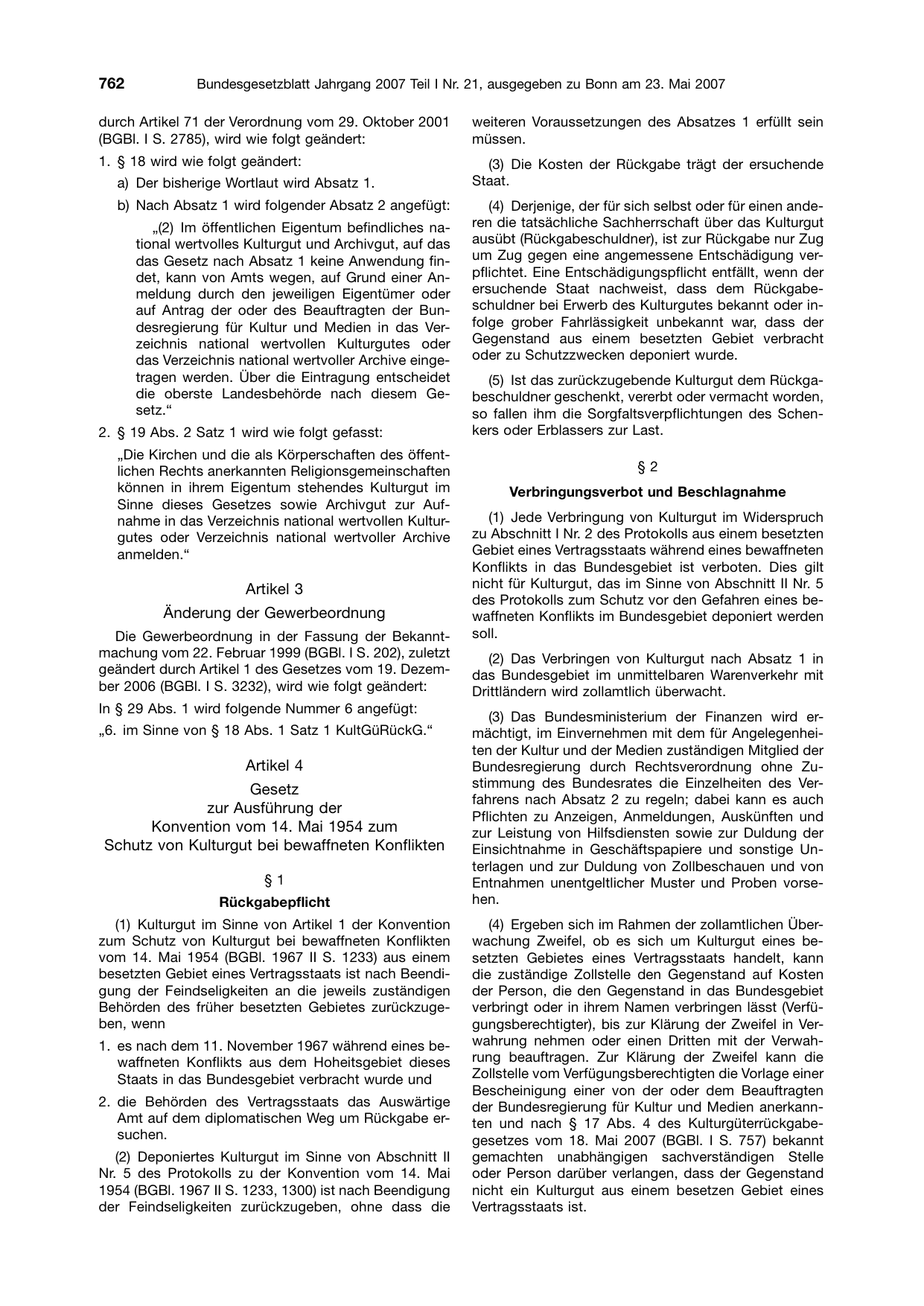 BGBl. 2007, Seite 762 — Originalseite als Abbildung