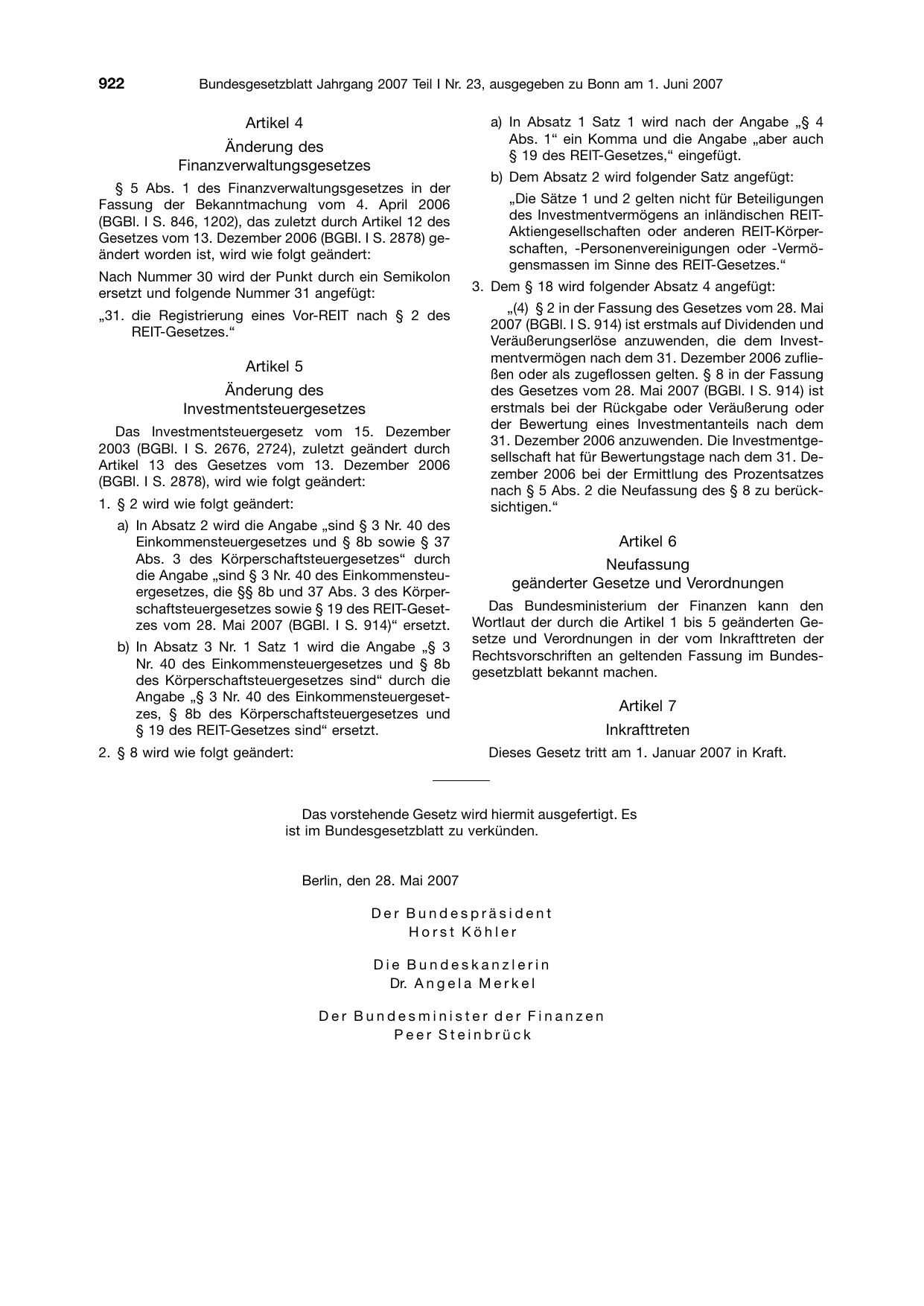BGBl. 2007, Seite 922 — Originalseite als Abbildung