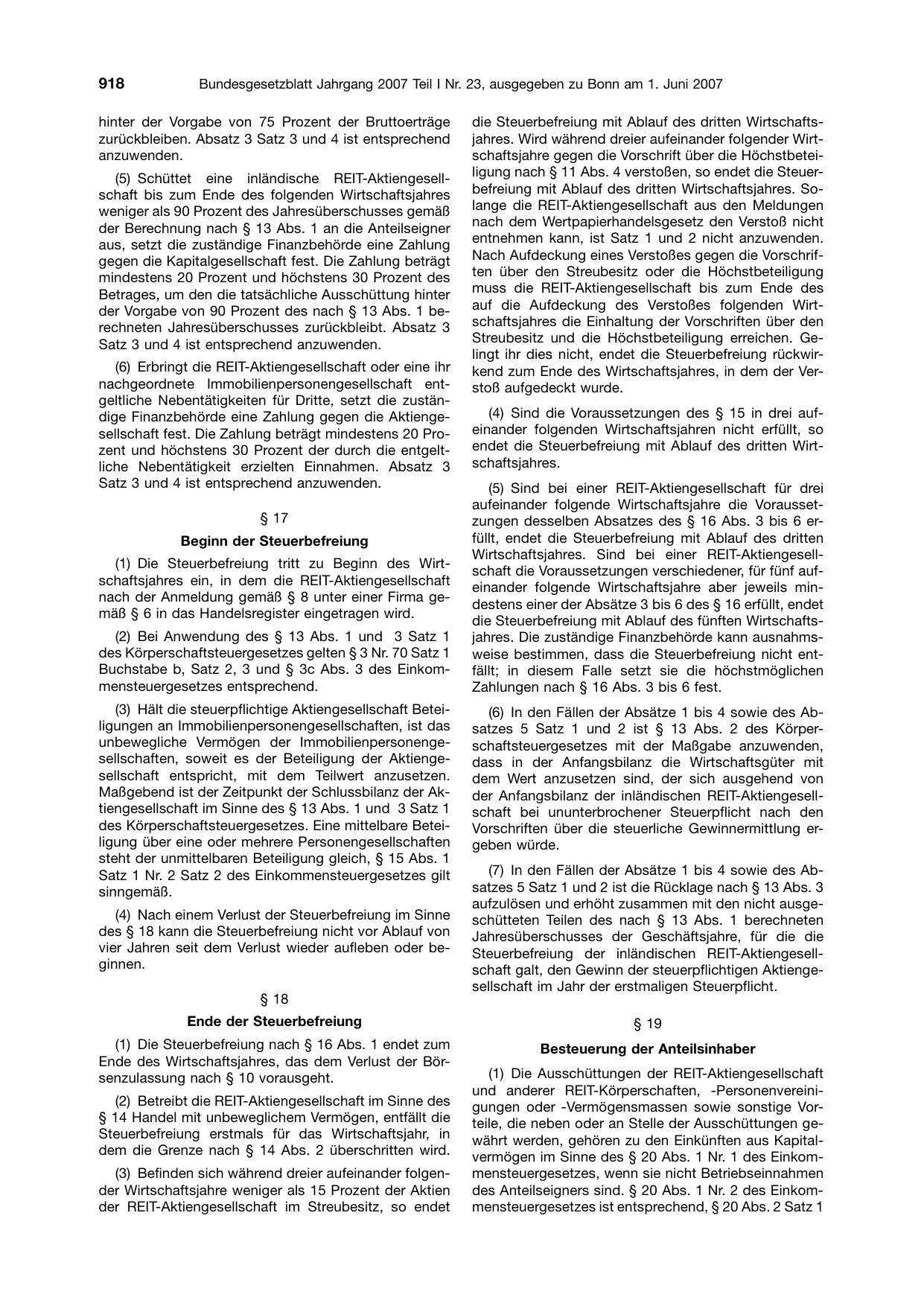 BGBl. 2007, Seite 918 — Originalseite als Abbildung