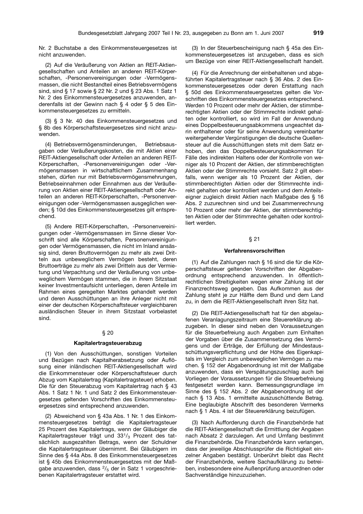 BGBl. 2007, Seite 919 — Originalseite als Abbildung