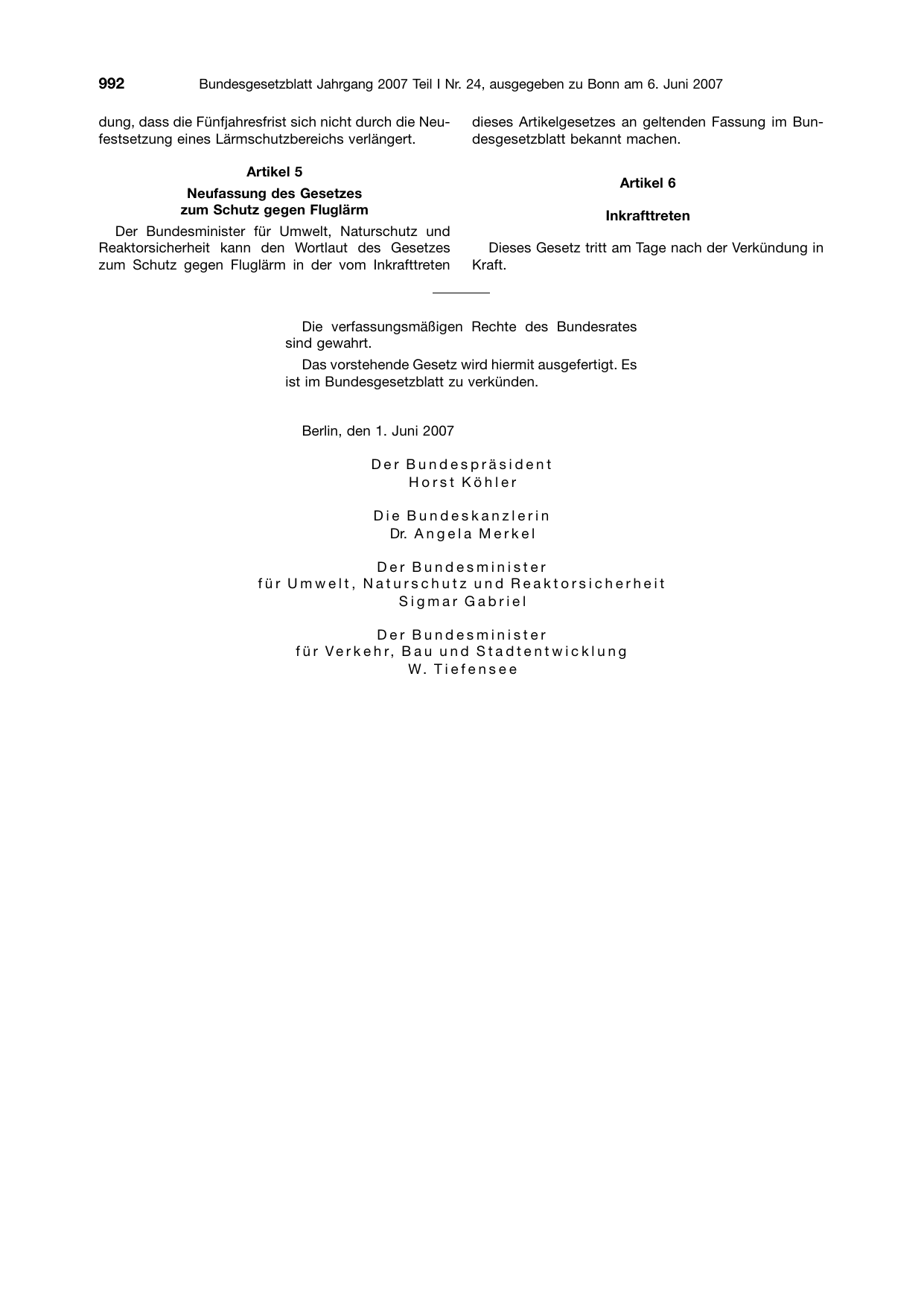 BGBl. 2007, Seite 992 — Originalseite als Abbildung