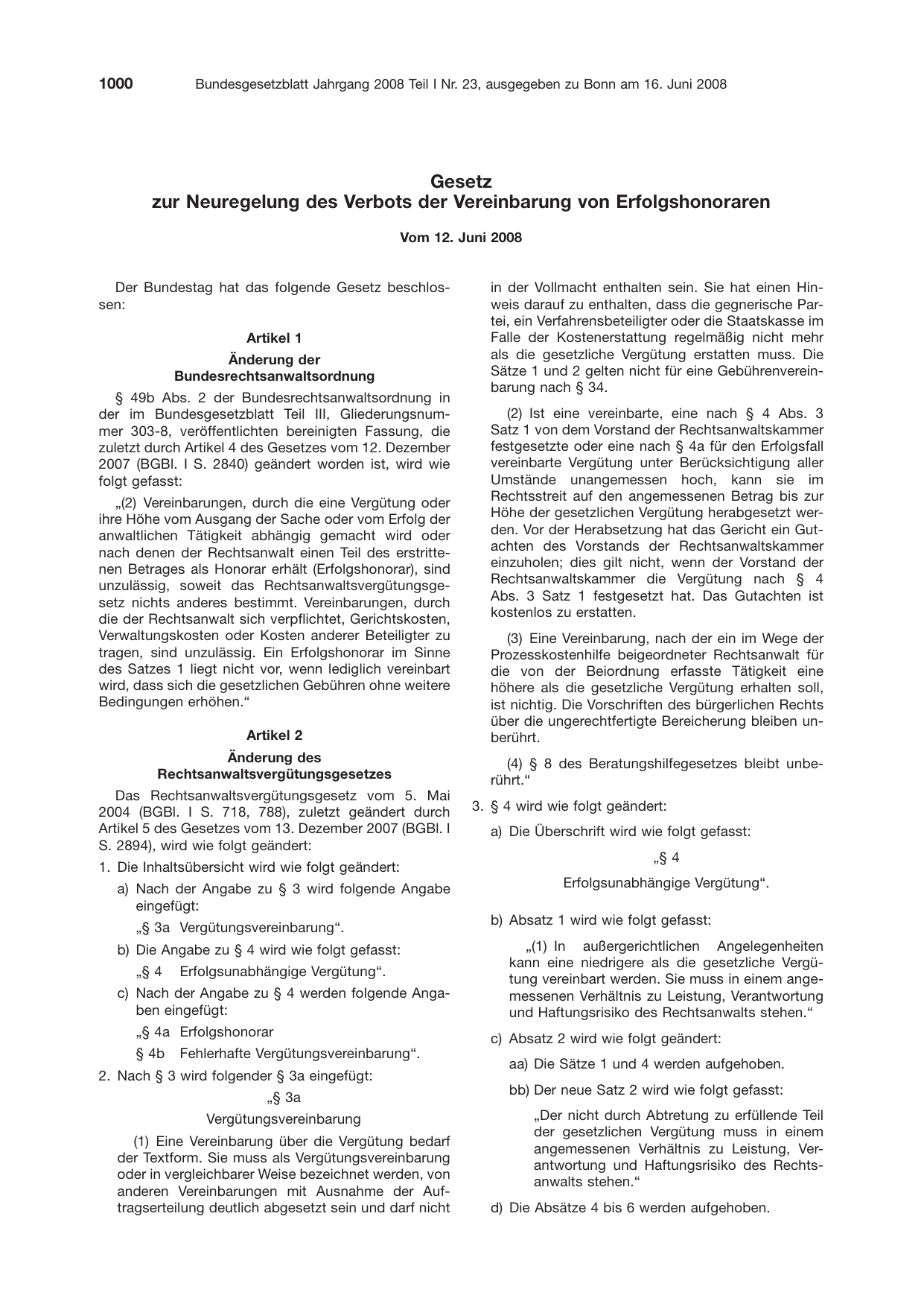 BGBl. 2008, Seite 1000 — Originalseite als Abbildung
