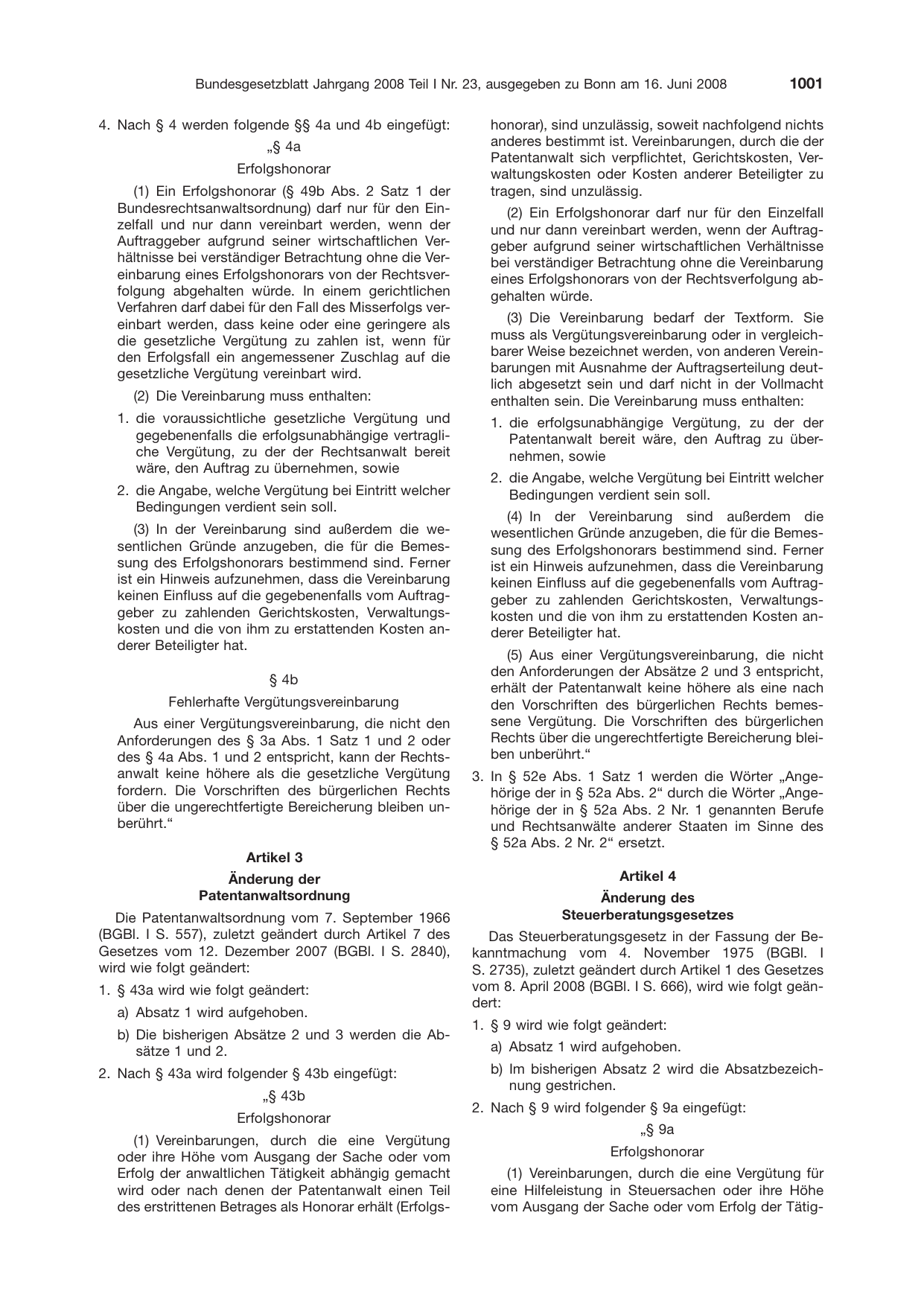 BGBl. 2008, Seite 1001 — Originalseite als Abbildung