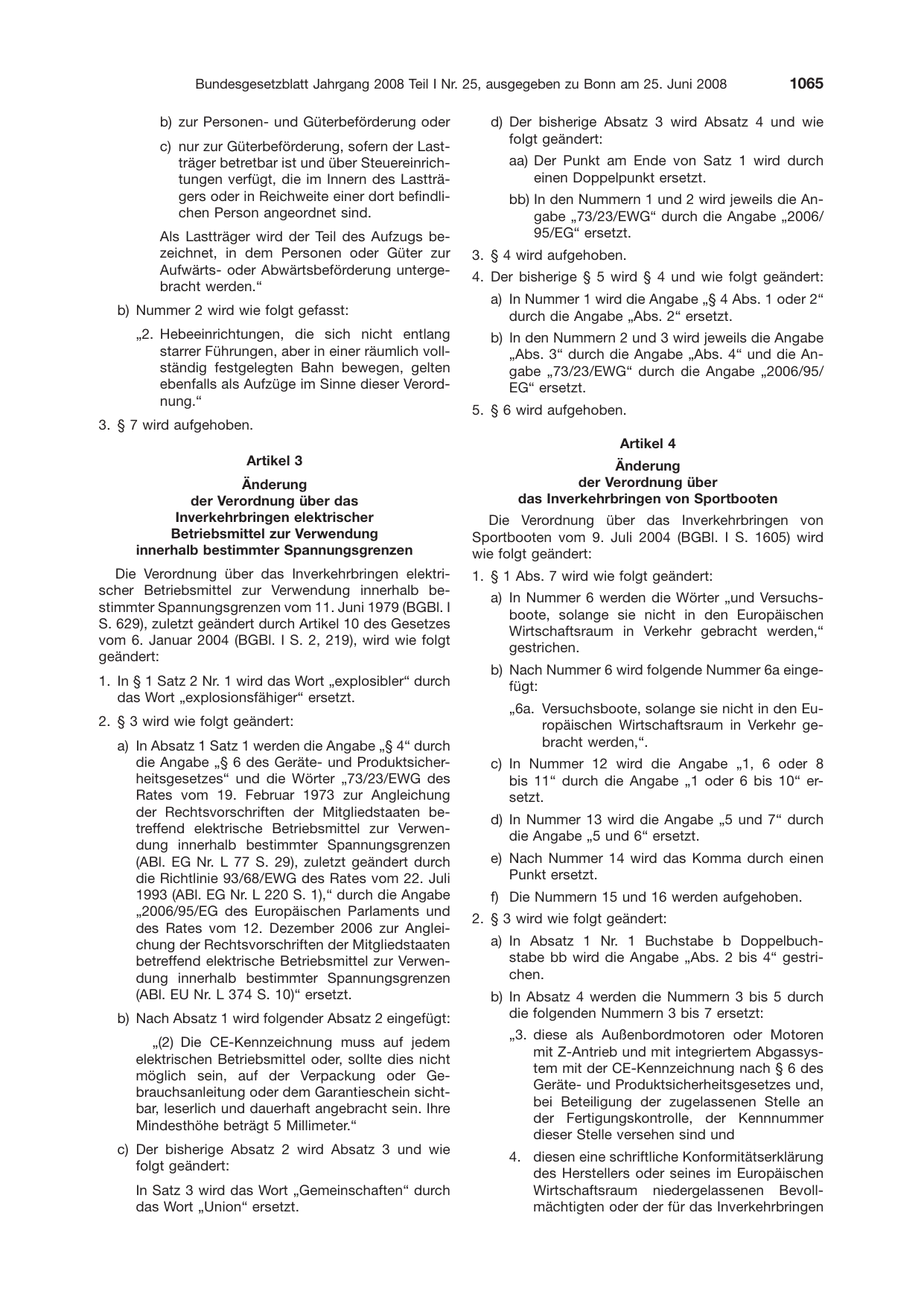 BGBl. 2008, Seite 1065 — Originalseite als Abbildung