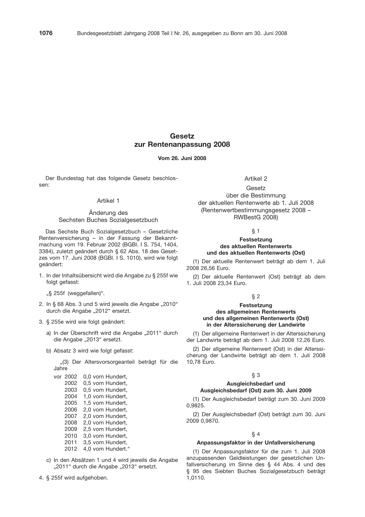 BGBl. 2008, Seite 1076 — Originalseite als Abbildung