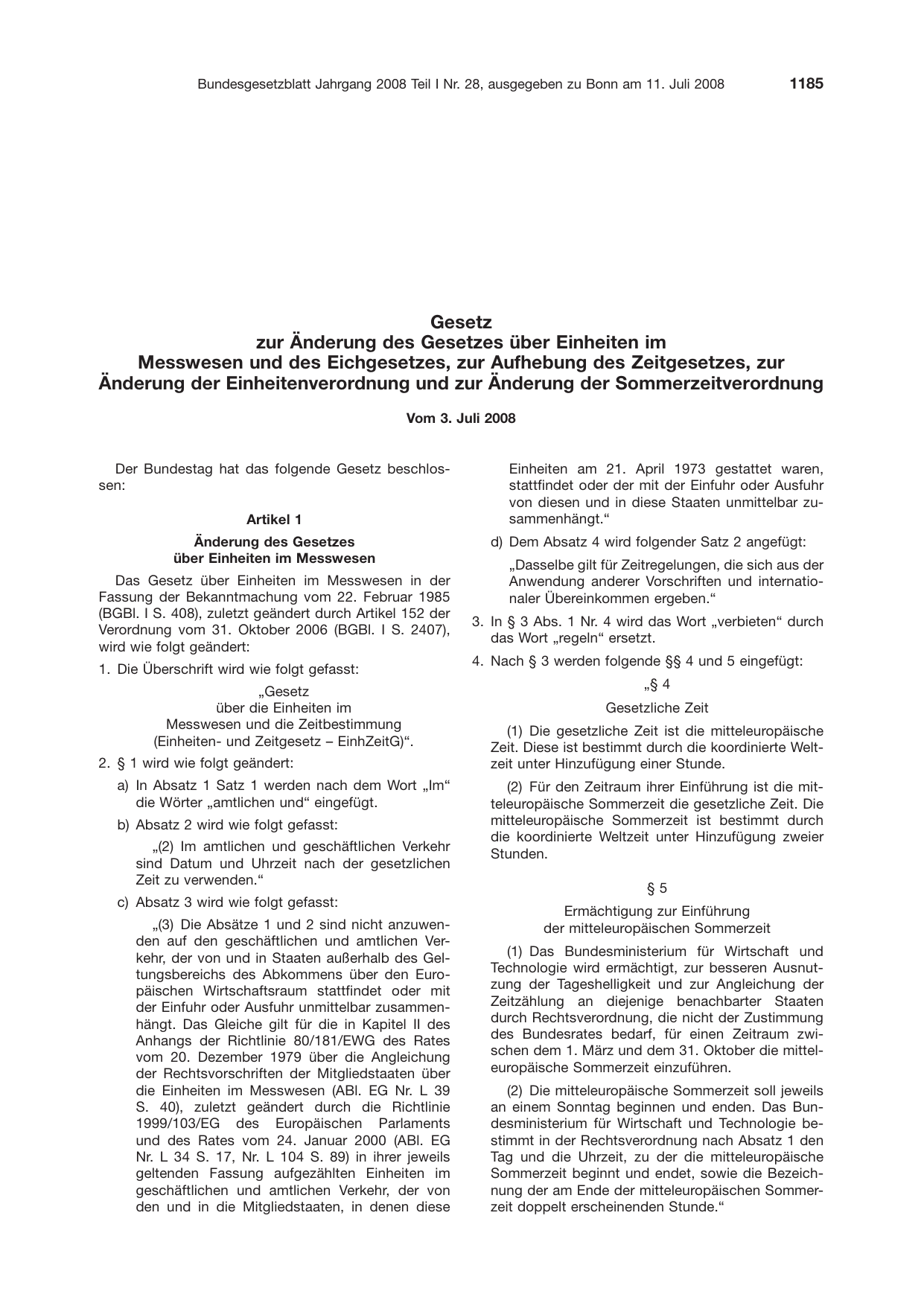 BGBl. 2008, Seite 1185 — Originalseite als Abbildung