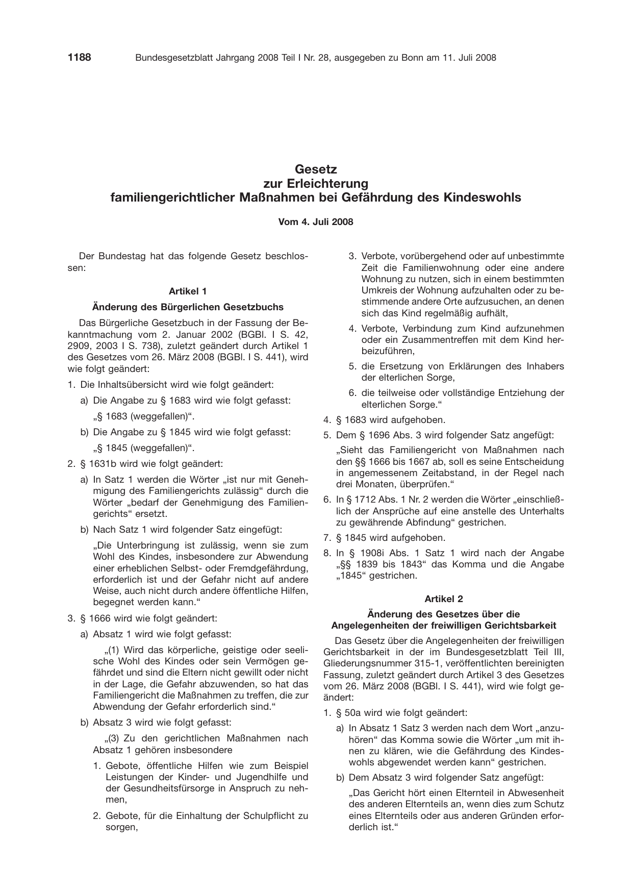 BGBl. 2008, Seite 1188 — Originalseite als Abbildung