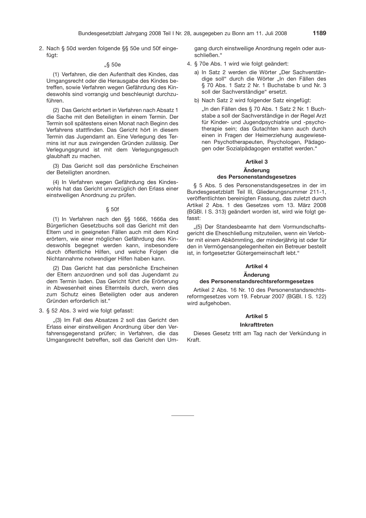 BGBl. 2008, Seite 1189 — Originalseite als Abbildung