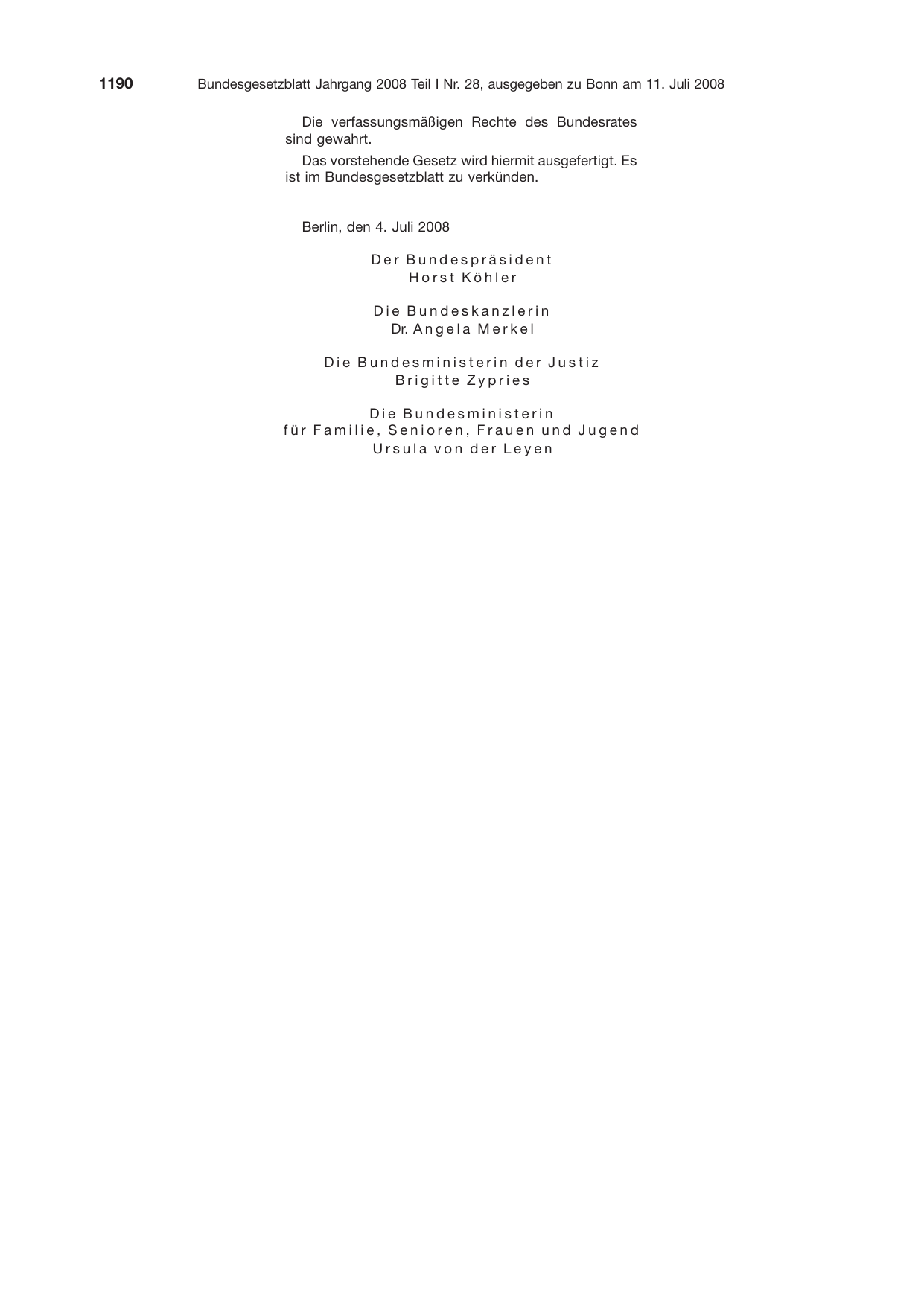 BGBl. 2008, Seite 1190 — Originalseite als Abbildung