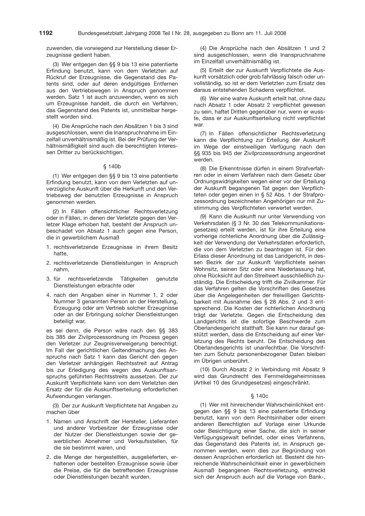 BGBl. 2008, Seite 1192 — Originalseite als Abbildung