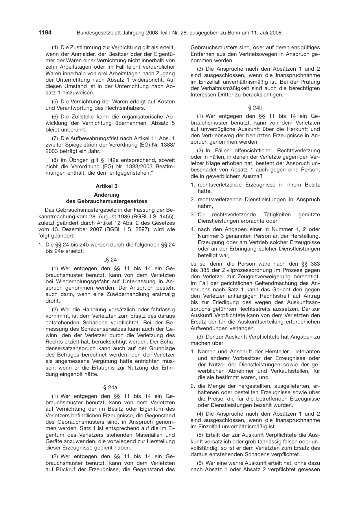 BGBl. 2008, Seite 1194 — Originalseite als Abbildung