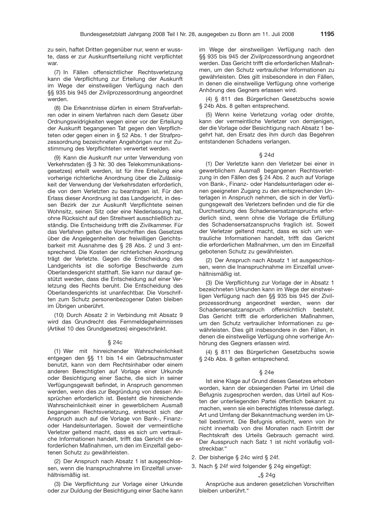 BGBl. 2008, Seite 1195 — Originalseite als Abbildung