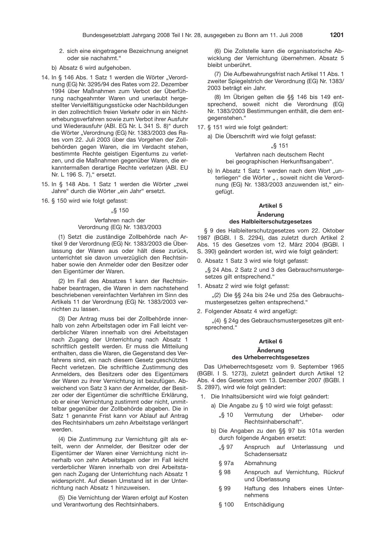 BGBl. 2008, Seite 1201 — Originalseite als Abbildung