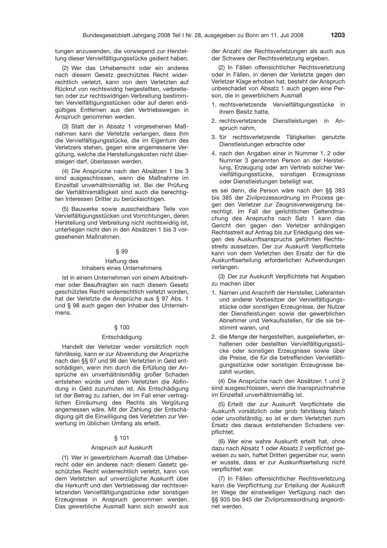 BGBl. 2008, Seite 1203 — Originalseite als Abbildung