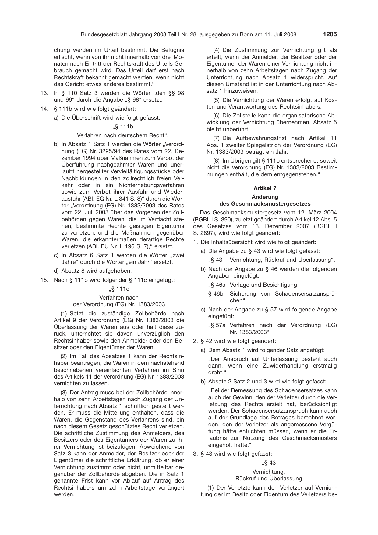BGBl. 2008, Seite 1205 — Originalseite als Abbildung