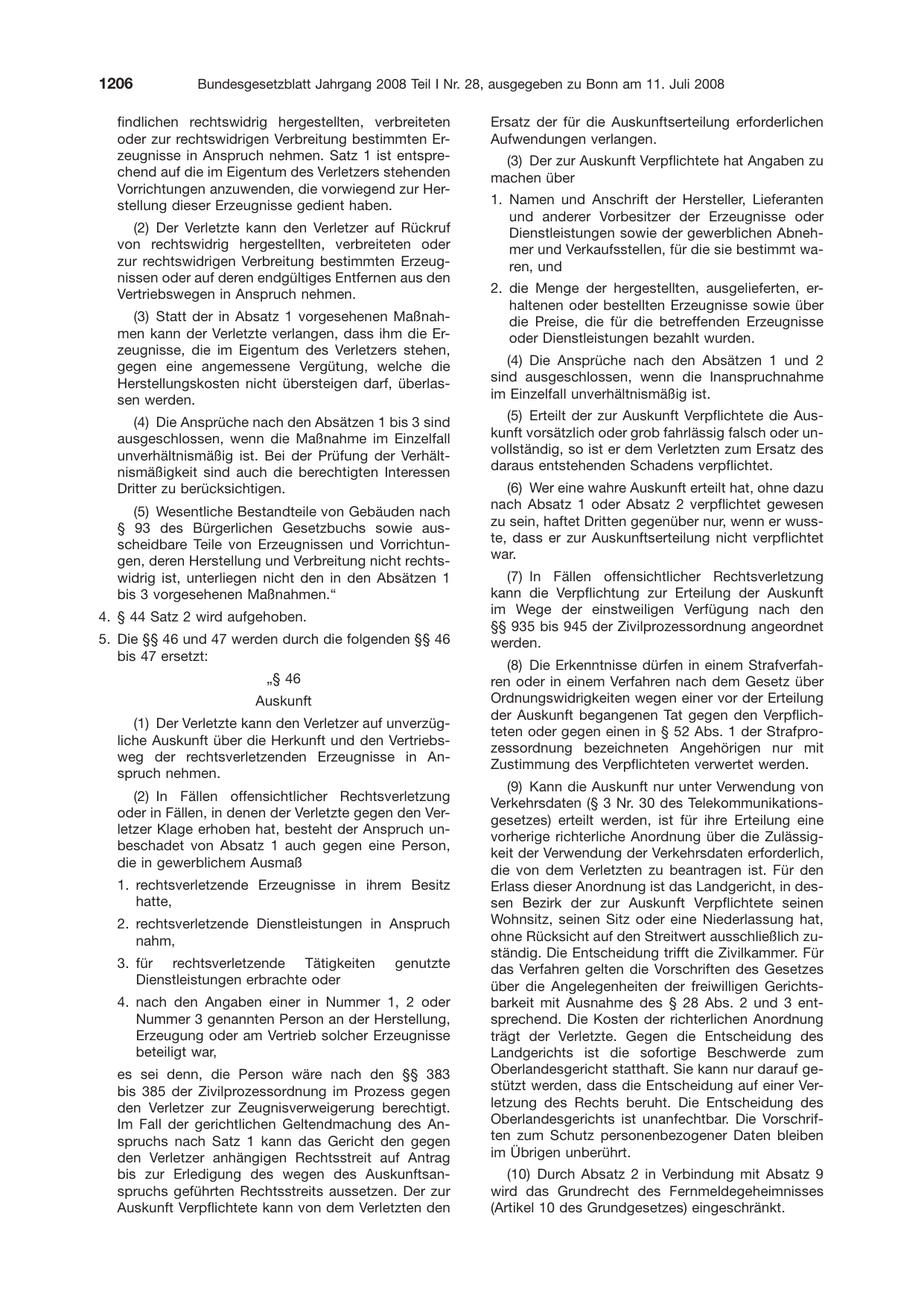 BGBl. 2008, Seite 1206 — Originalseite als Abbildung