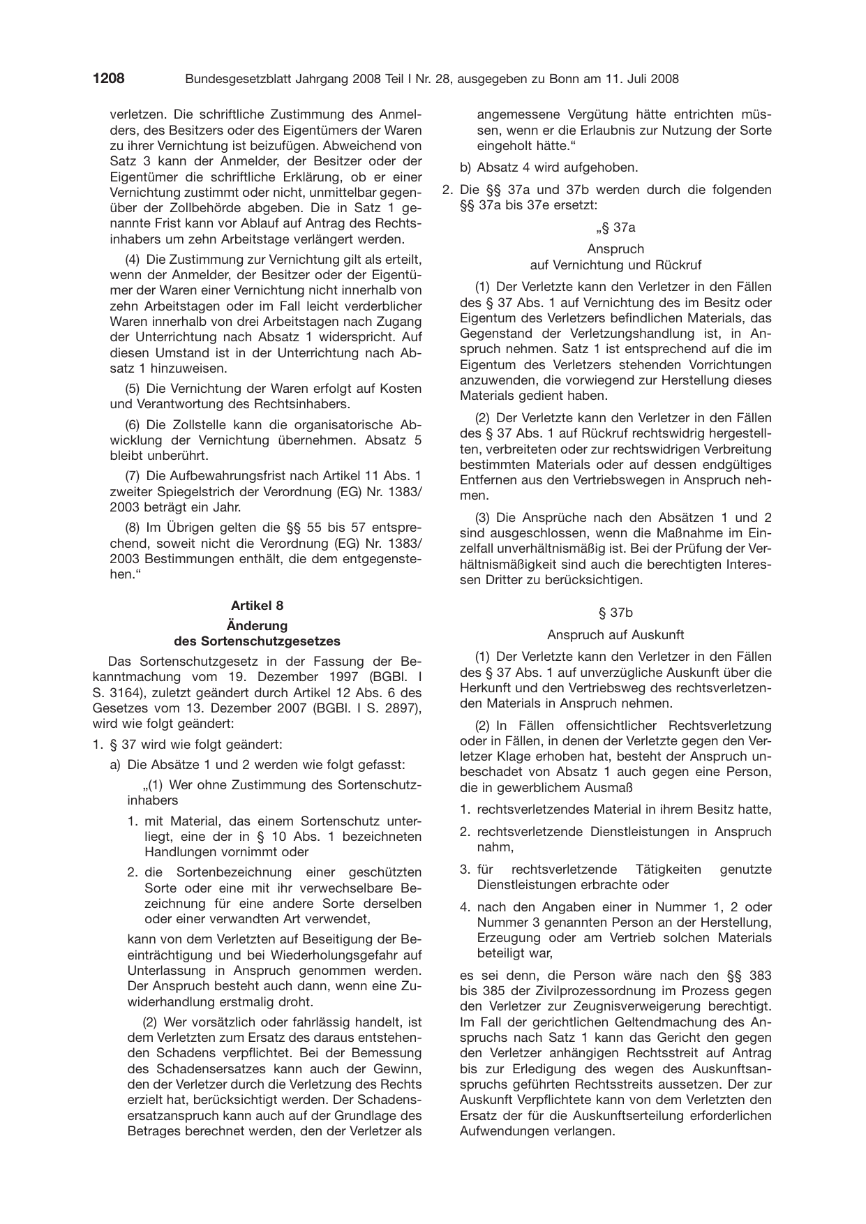 BGBl. 2008, Seite 1208 — Originalseite als Abbildung
