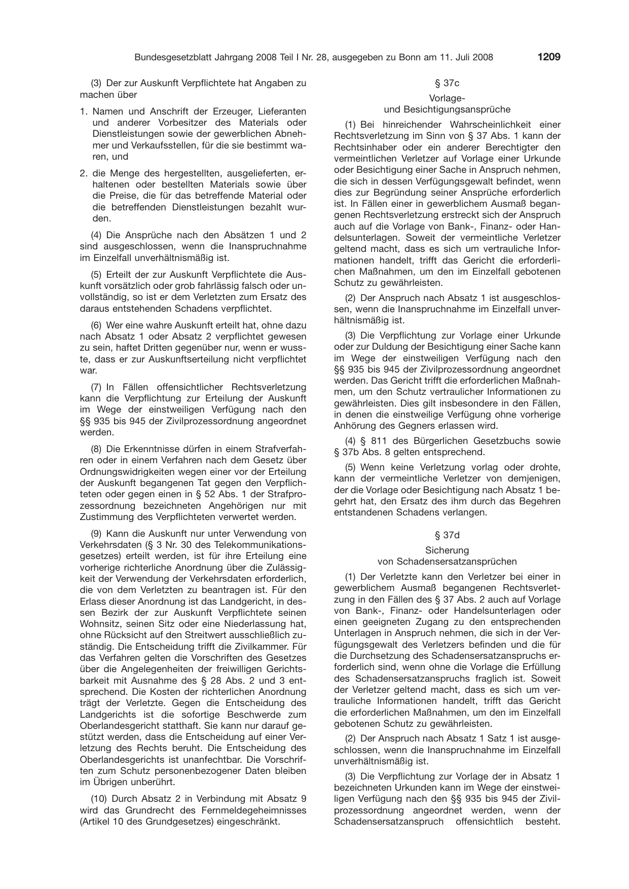 BGBl. 2008, Seite 1209 — Originalseite als Abbildung