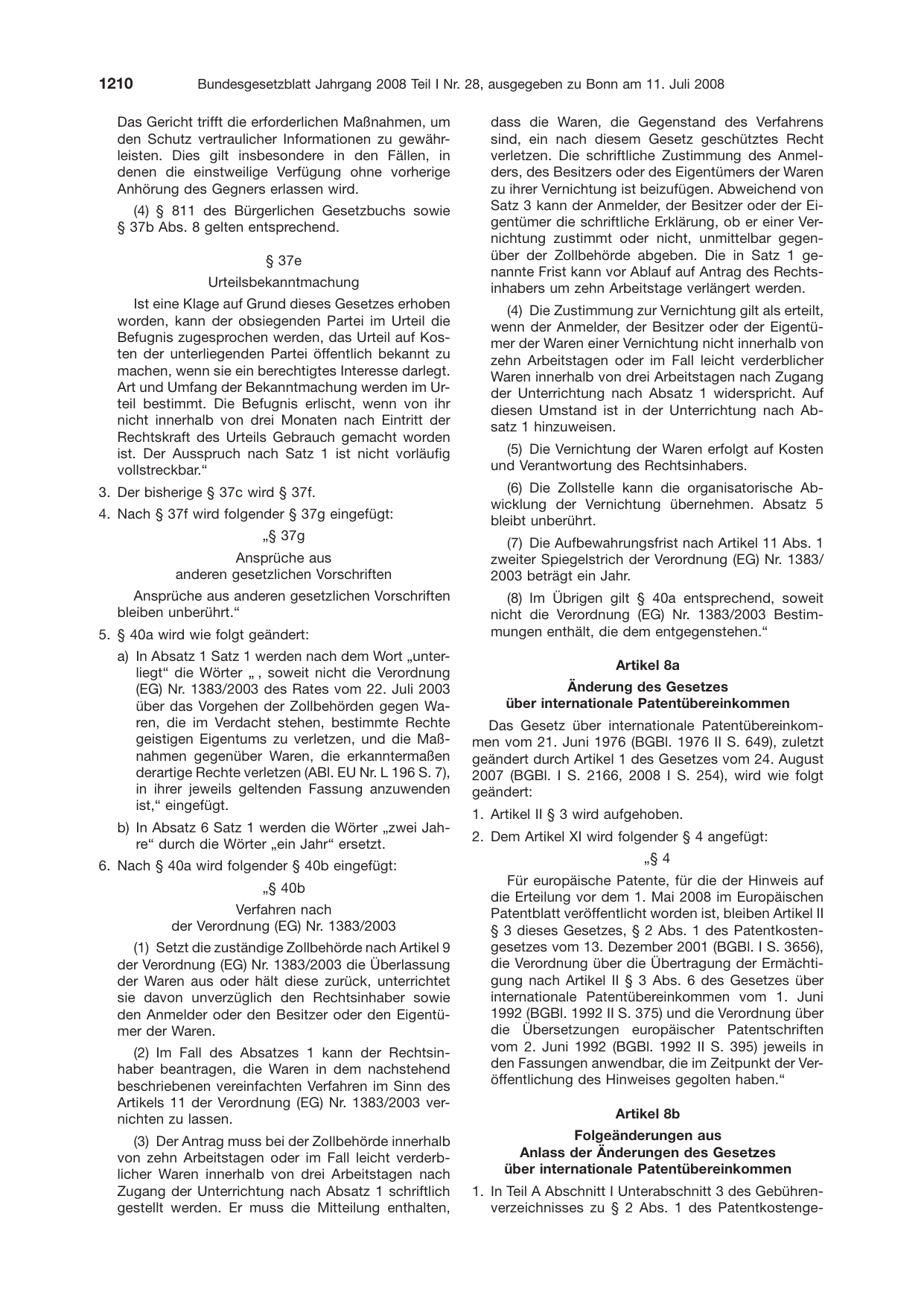BGBl. 2008, Seite 1210 — Originalseite als Abbildung