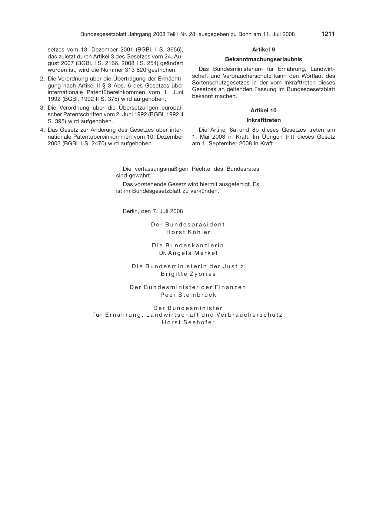 BGBl. 2008, Seite 1211 — Originalseite als Abbildung