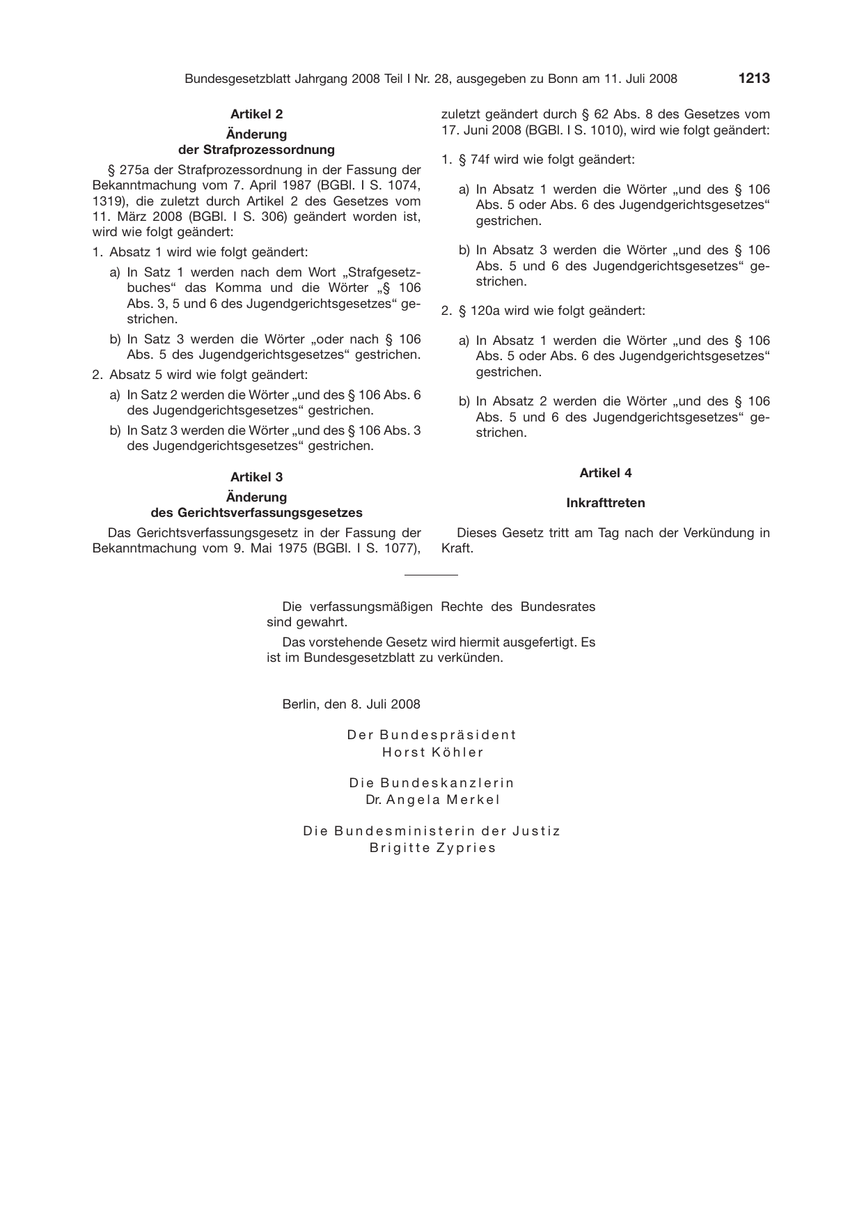 BGBl. 2008, Seite 1213 — Originalseite als Abbildung