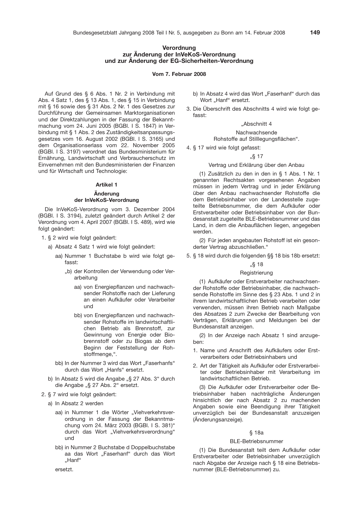 BGBl. 2008, Seite 149 — Originalseite als Abbildung