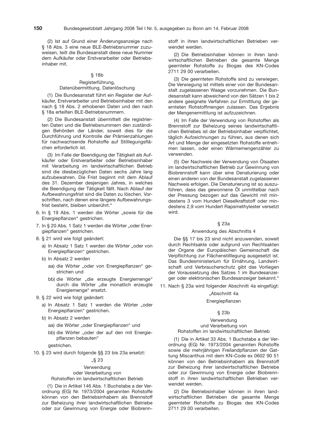 BGBl. 2008, Seite 150 — Originalseite als Abbildung