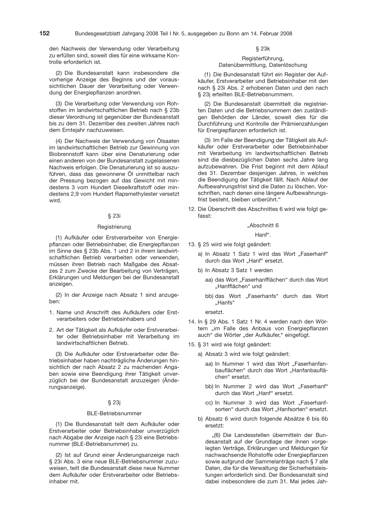 BGBl. 2008, Seite 152 — Originalseite als Abbildung