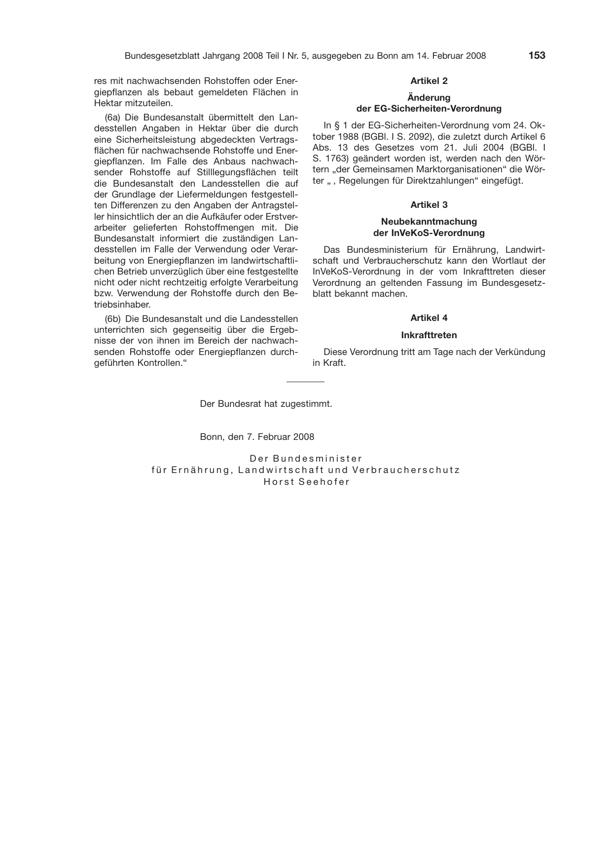 BGBl. 2008, Seite 153 — Originalseite als Abbildung