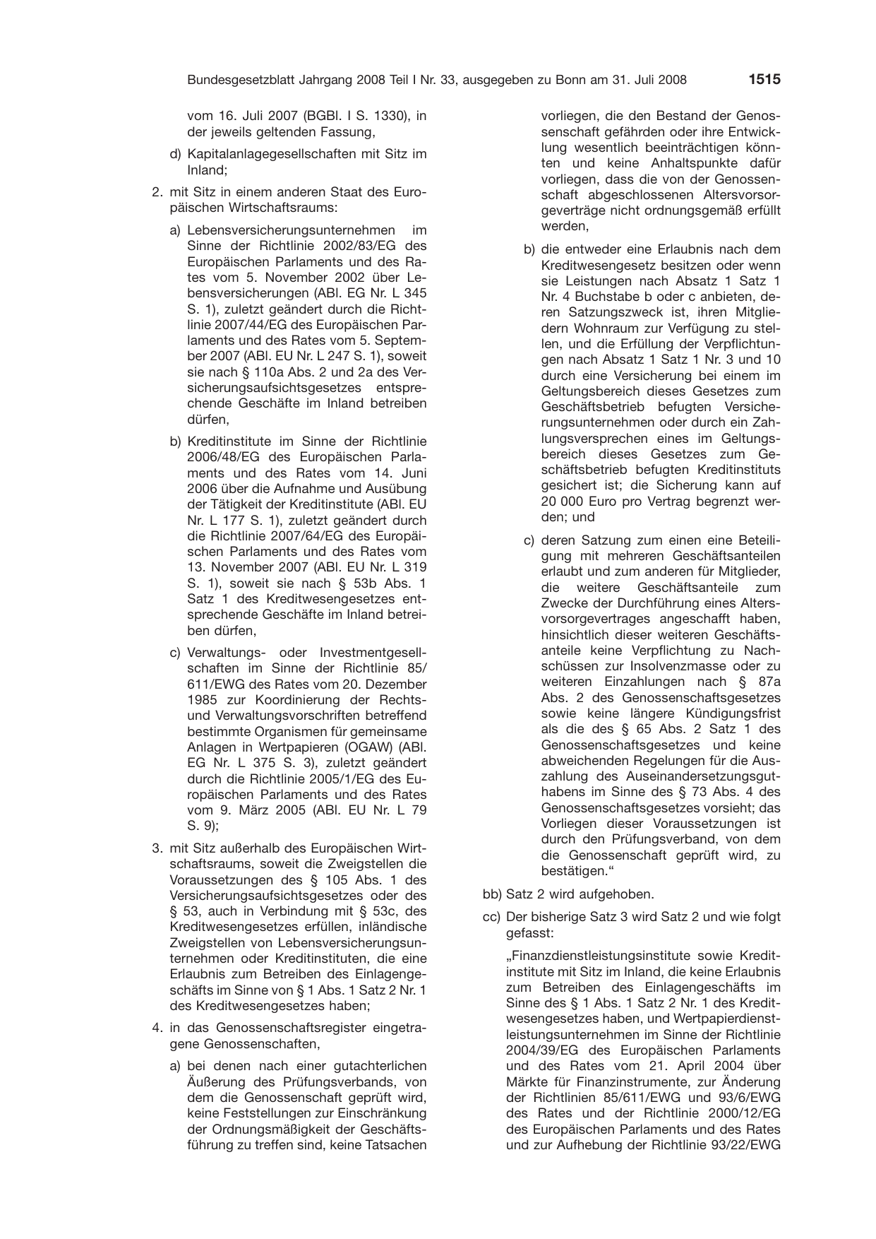 BGBl. 2008, Seite 1515 — Originalseite als Abbildung