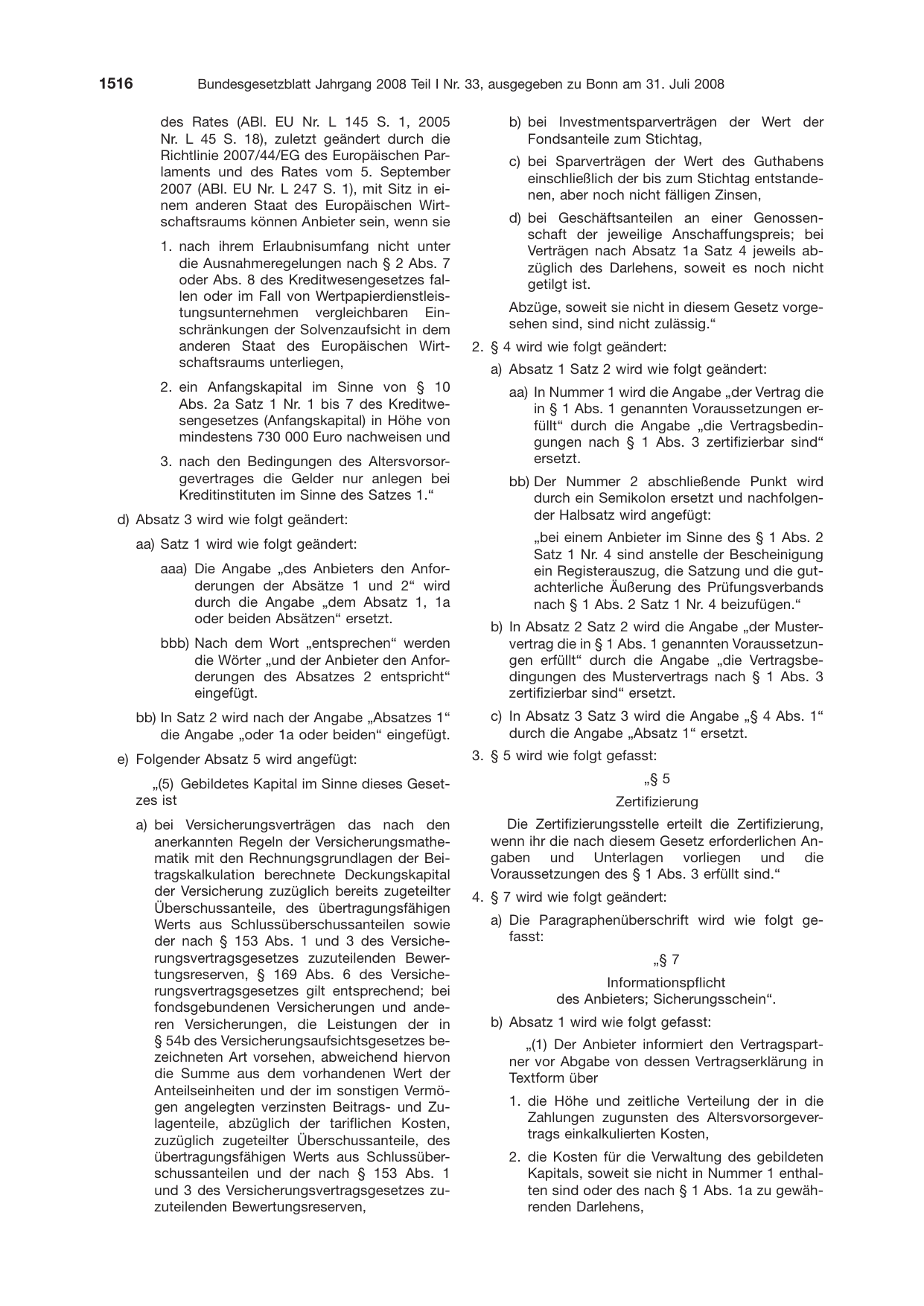 BGBl. 2008, Seite 1516 — Originalseite als Abbildung
