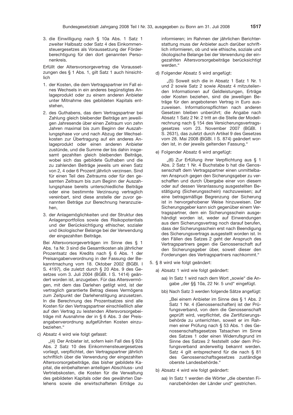BGBl. 2008, Seite 1517 — Originalseite als Abbildung