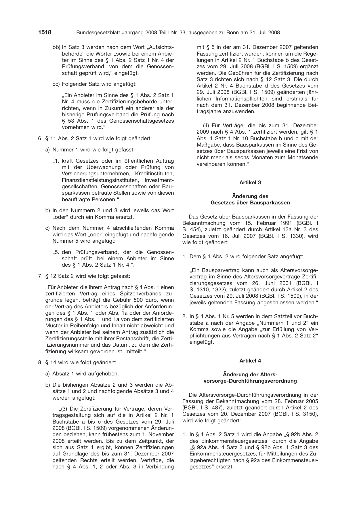 BGBl. 2008, Seite 1518 — Originalseite als Abbildung