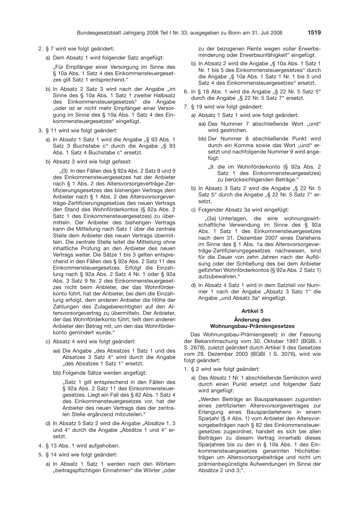BGBl. 2008, Seite 1519 — Originalseite als Abbildung