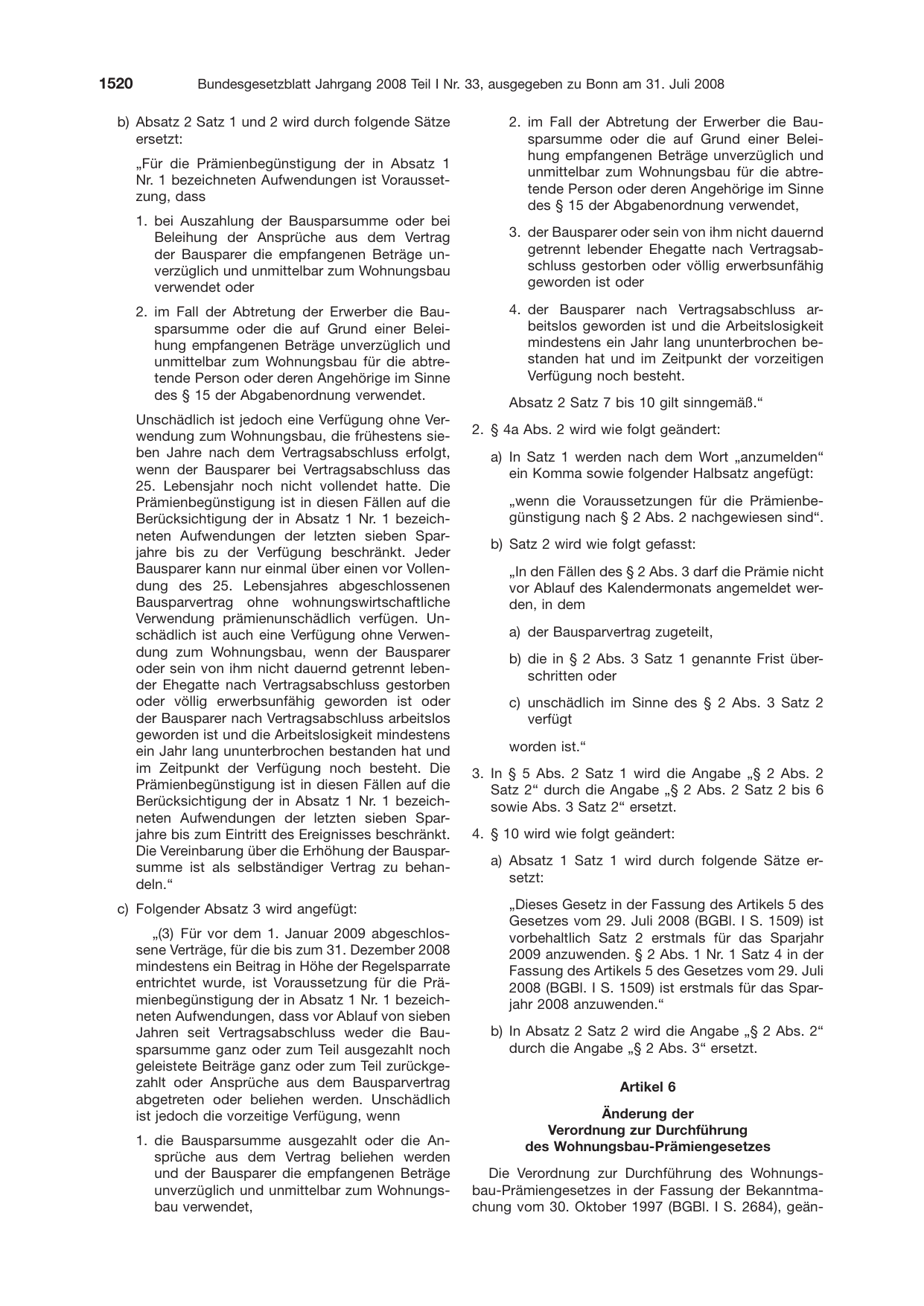 BGBl. 2008, Seite 1520 — Originalseite als Abbildung