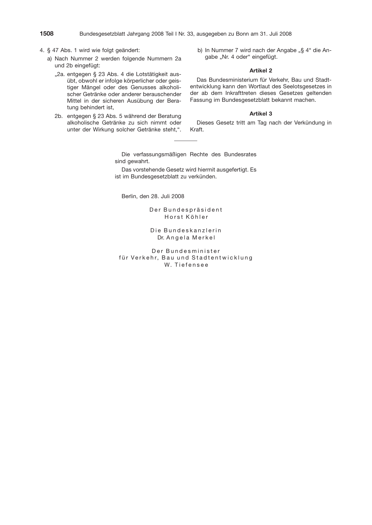 BGBl. 2008, Seite 1508 — Originalseite als Abbildung