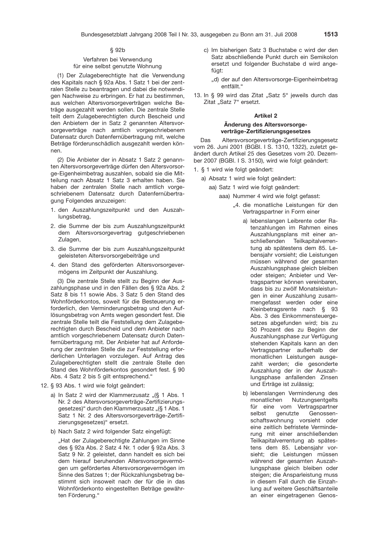 BGBl. 2008, Seite 1513 — Originalseite als Abbildung