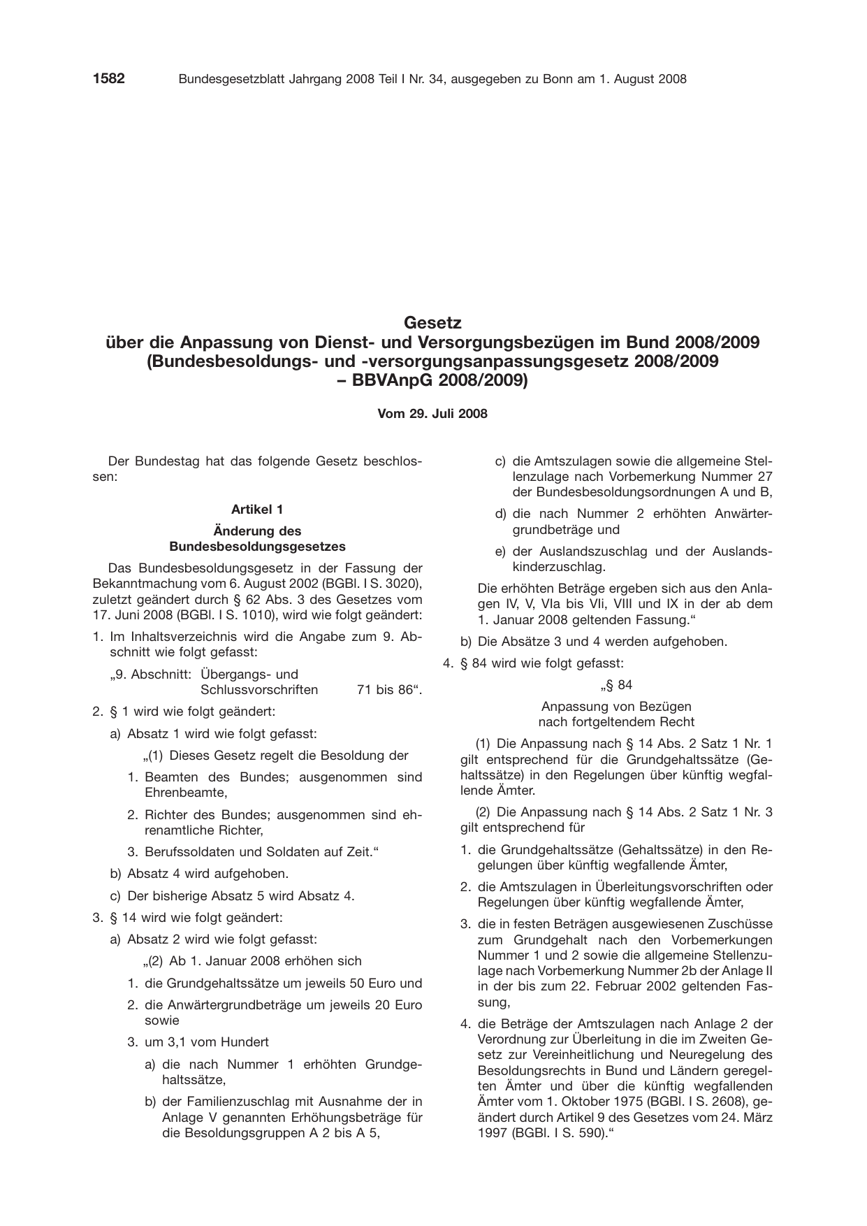 BGBl. 2008, Seite 1582 — Originalseite als Abbildung
