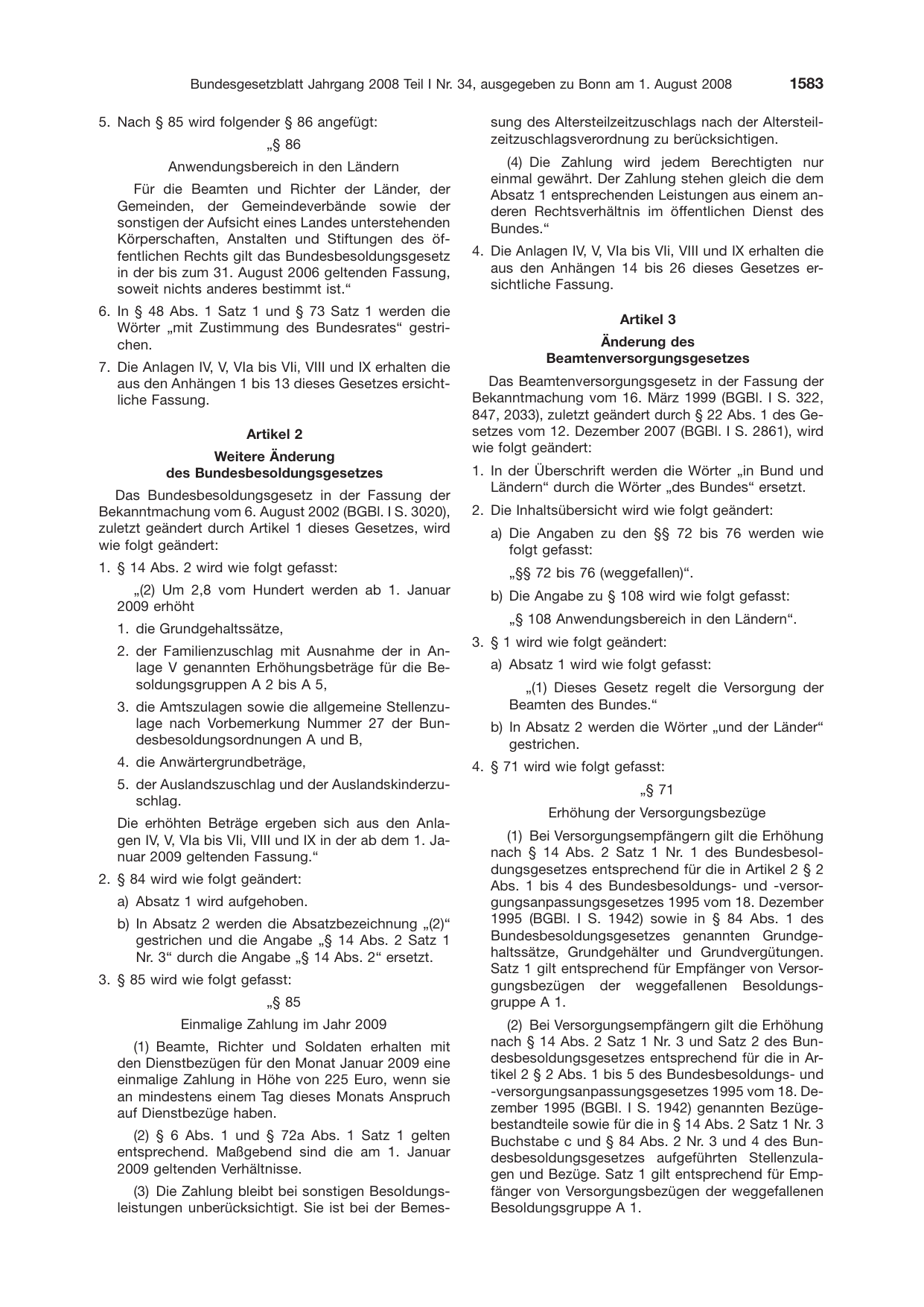 BGBl. 2008, Seite 1583 — Originalseite als Abbildung