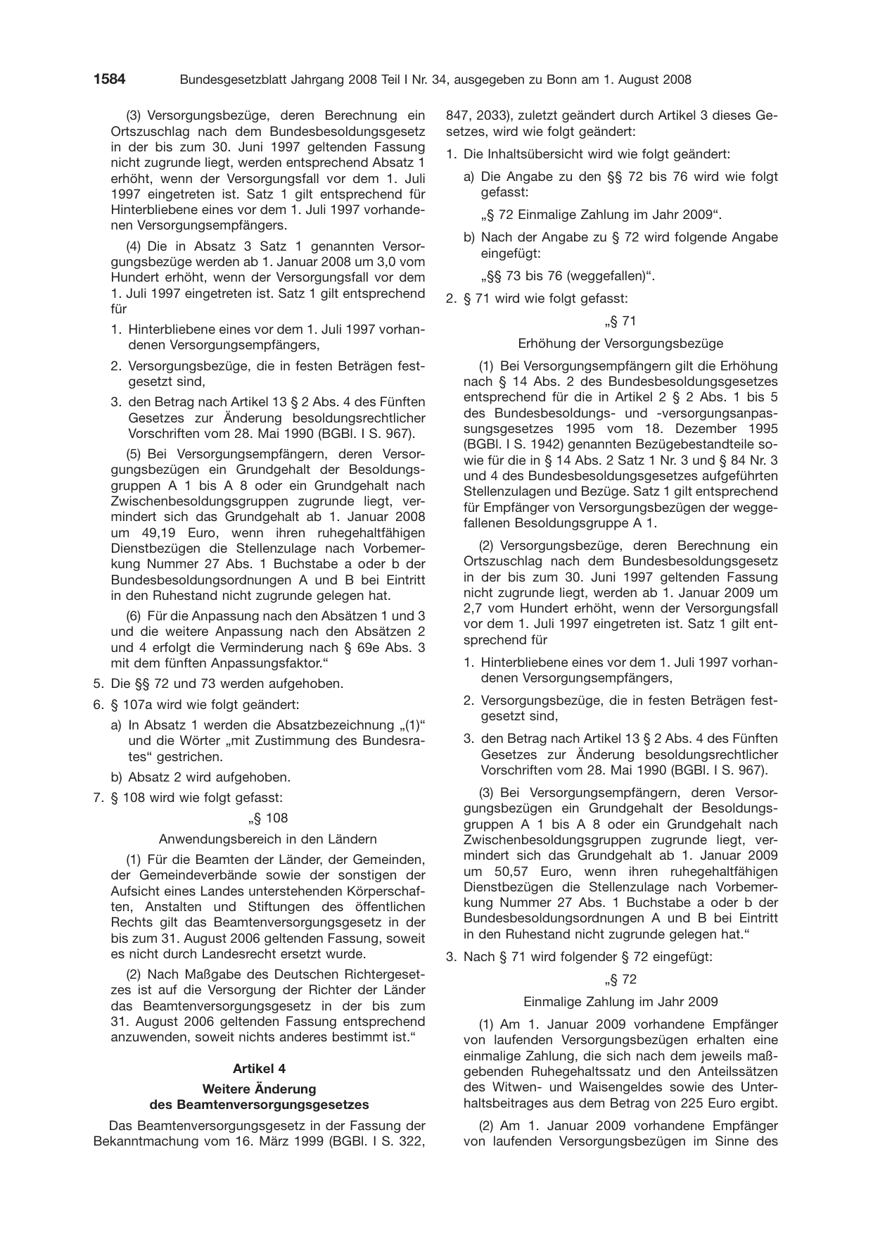 BGBl. 2008, Seite 1584 — Originalseite als Abbildung