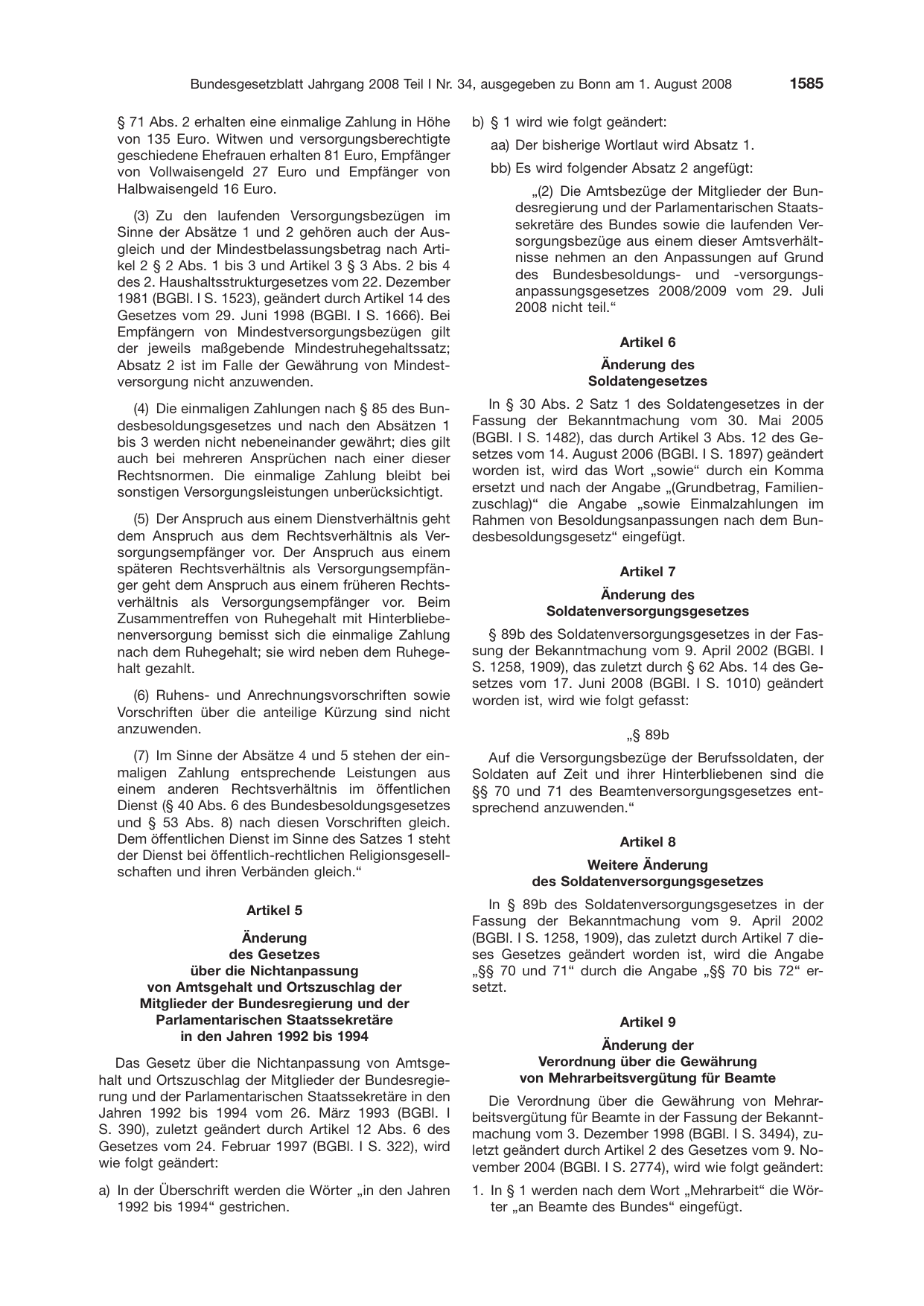 BGBl. 2008, Seite 1585 — Originalseite als Abbildung