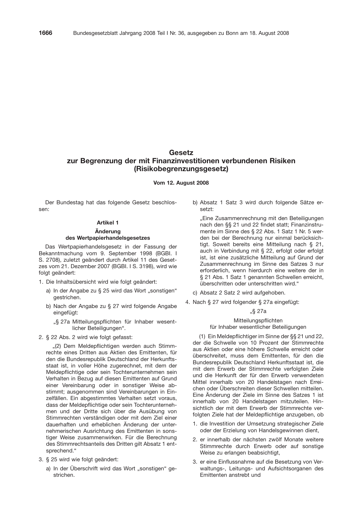 BGBl. 2008, Seite 1666 — Originalseite als Abbildung